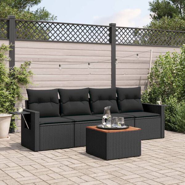 vidaXL Set Divani da Giardino 5 pz con Cuscini in Polyrattan Nero