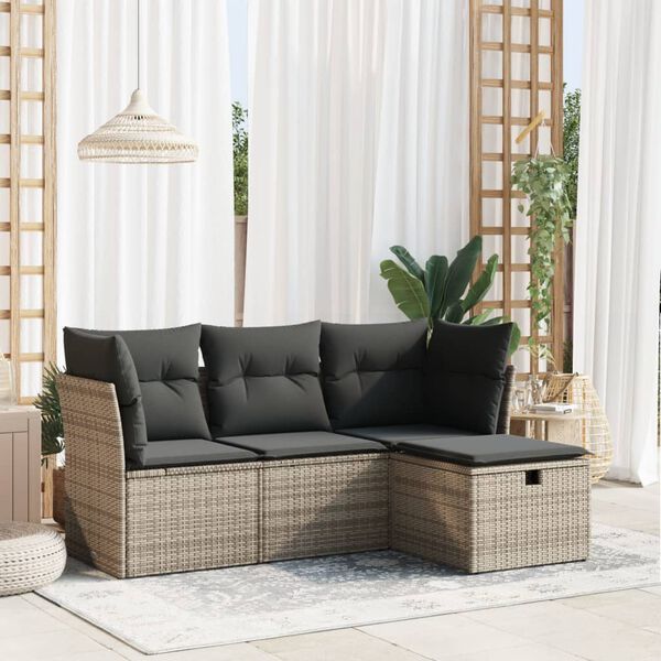 vidaXL Set Divani da Giardino 4 pz con Cuscini in Polyrattan Grigio