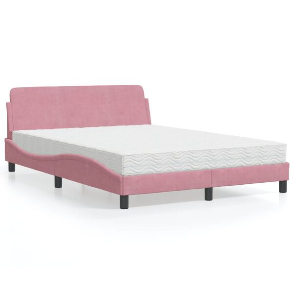 vidaXL Letto con Materasso Dover Rosa 140x190 cm in Velluto