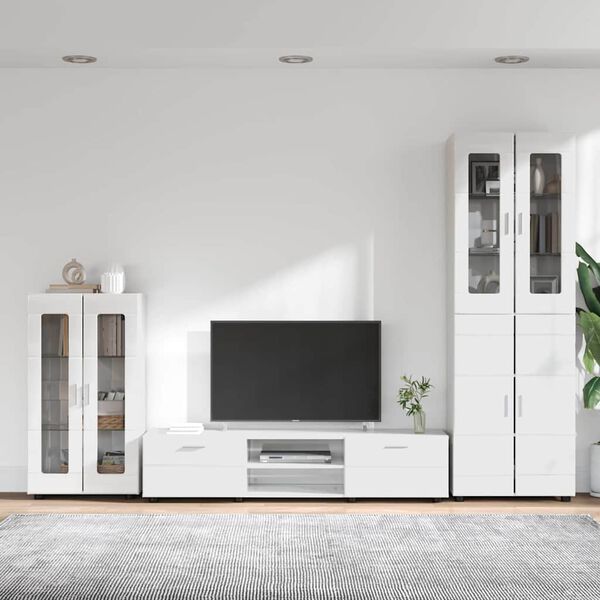 vidaXL Set mobile TV con cassetto Bianco Lucido Legno multistrato