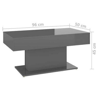 vidaXL Tavolino da Salotto Grigio Lucido 96x50x45 cm Legno Multistrato