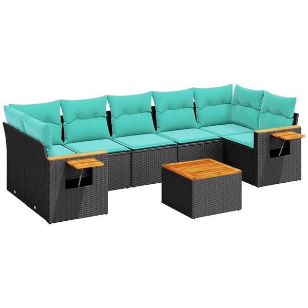 vidaXL Set Divani da Giardino 8 pz con Cuscini Nero in Polyrattan