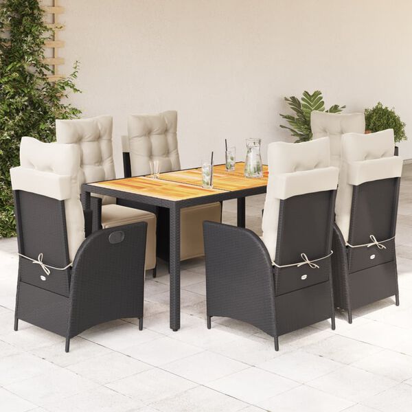 vidaXL Set da Pranzo da Giardino 7 pz Nero con Cuscini in Polyrattan