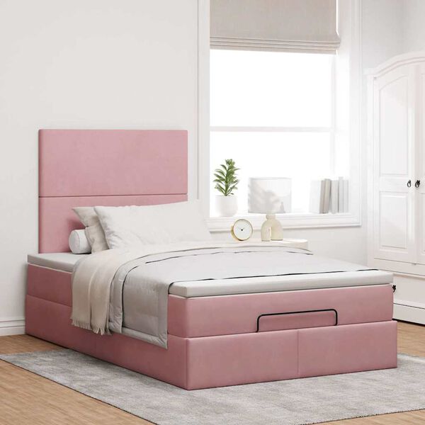 vidaXL Struttura Letto Pouf con Materassi Rosa 120x190 cm Velluto