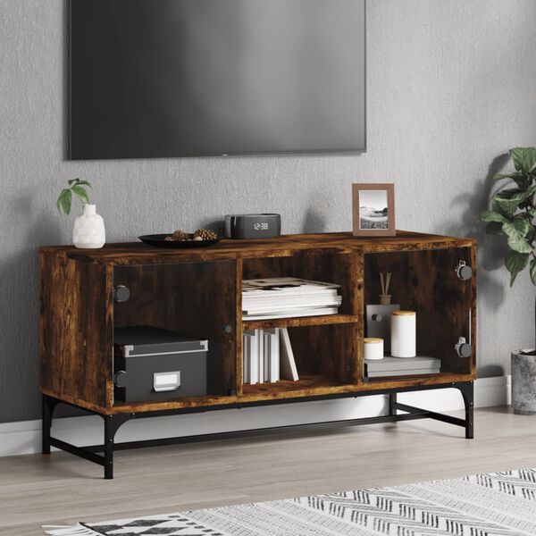 vidaXL Mobile Porta TV con Ante in Vetro Rovere Fumo 102x37x50 cm