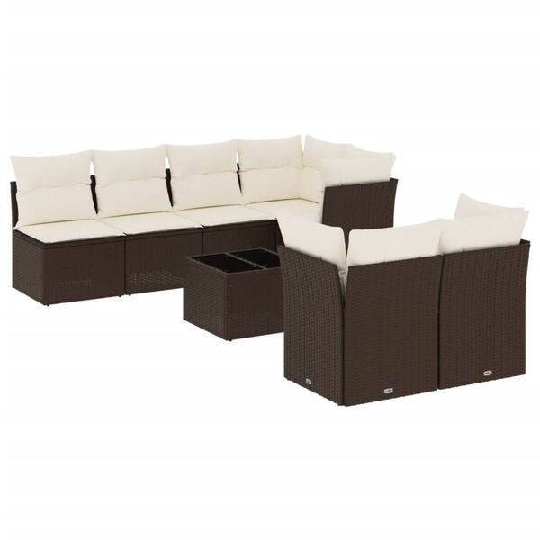 vidaXL Set Divani da Giardino 8 pz con Cuscini Marrone in Polyrattan