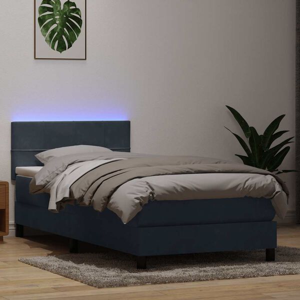 vidaXL Letto a Molle con Materasso e LED Grigio Scuro 90x220 cm Velluto