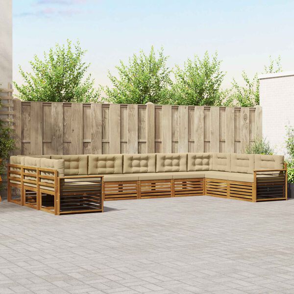 vidaXL Set divani 10 pcs Naturale e Beige Legno di Acacia Massello