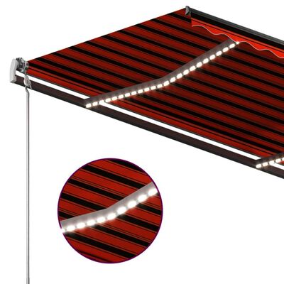 vidaXL Tenda da Sole Retrattile Manuale LED 4x3 m Arancio Marrone