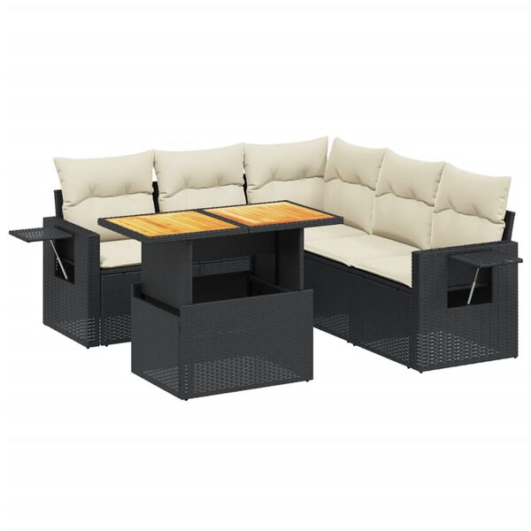 vidaXL Set Divano da Giardino 6 pz con Cuscini Nero in Polyrattan