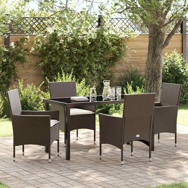 vidaXL Set da Pranzo per Giardino con cuscino 5 pcs Marrone polyrattan
