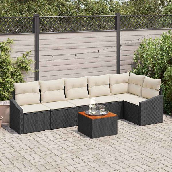 vidaXL Set Divano da Giardino con cuscino 7 pcs Nero polyrattan