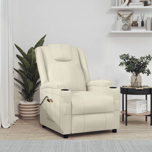 vidaXL Poltrona Massaggiante Elettrica Bianco Crema Similpelle