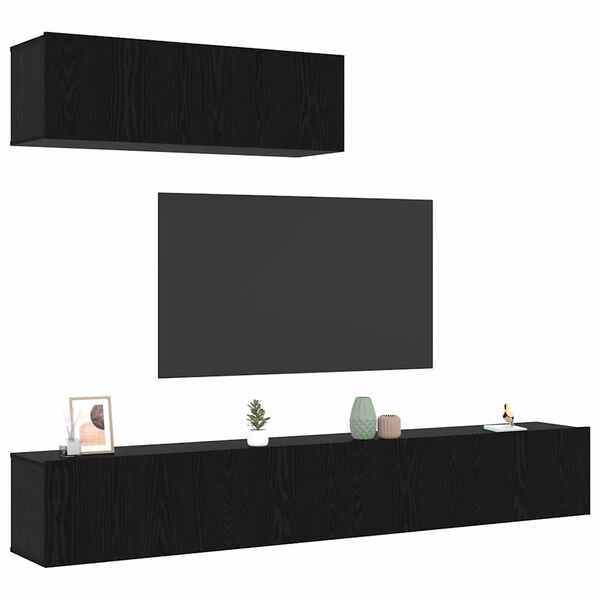 vidaXL Set mobile TV 3 pcs Rovere Nero Legno multistrato