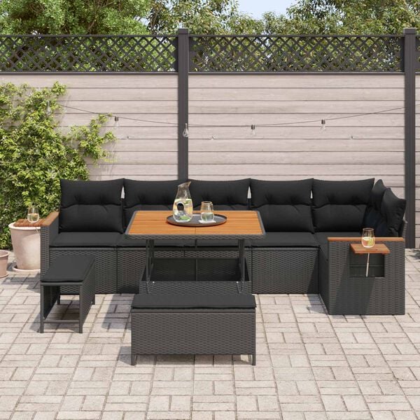 vidaXL Set Divano da Giardino con cuscino 9 pcs Nero