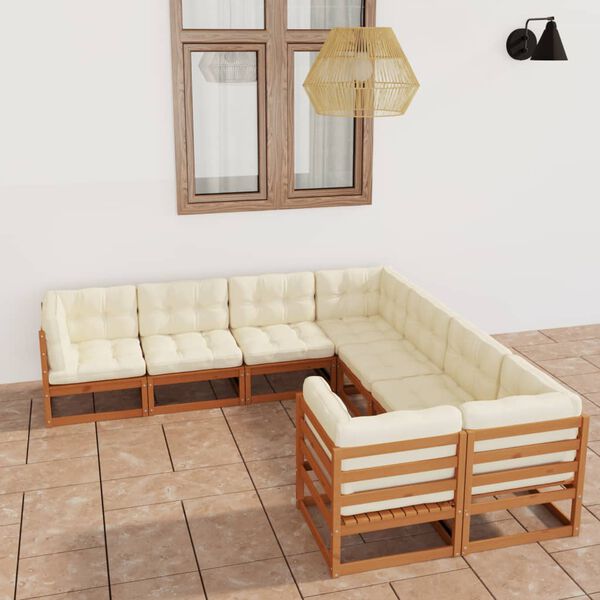 vidaXL Set Salotto Giardino e Cuscini 8 pz Legno Massello Pino Ambra