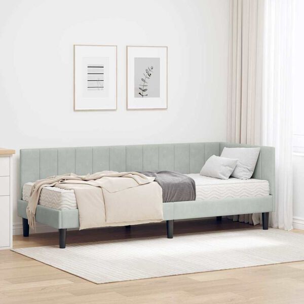 vidaXL Struttura Letto Angolare con Materasso 2 pcs Grigio chiaro