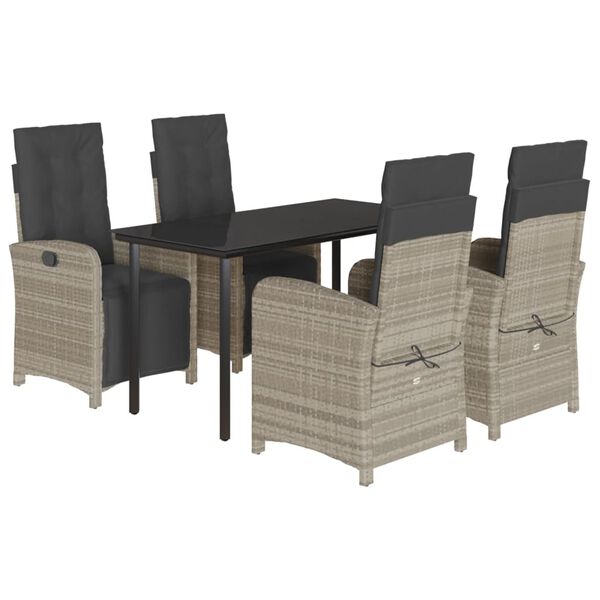 vidaXL Set Pranzo da Giardino 5pz con Cuscini Grigio Chiaro Polyrattan