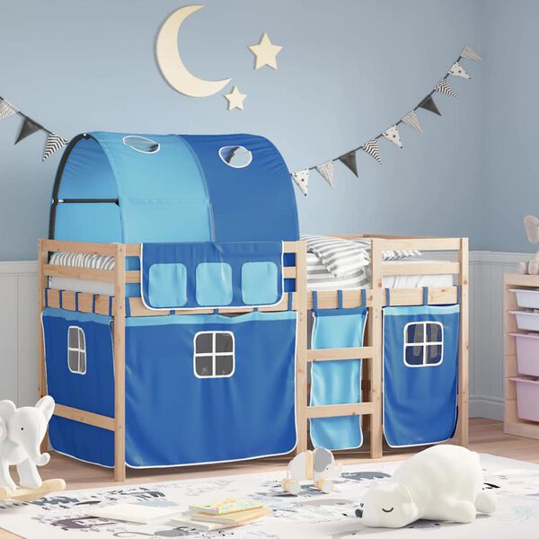vidaXL Letto a Soppalco con Tunnel Bambini Blu 80x200cm Massello Pino