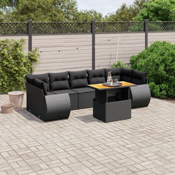 vidaXL Set Divani da Giardino con Cuscini 8 pz Nero in Polyrattan