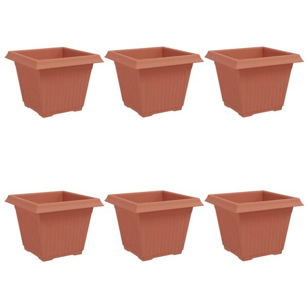 vidaXL Vaso quadrato per fiori 6 pcs Rosso Mattone 28,5 x 28,5 x 22 cm