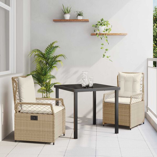 vidaXL Set da Pranzo per Giardino 3 pcs Beige e Bianco Crema