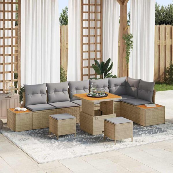 vidaXL Set Divano da Giardino 9 pcs Beige polyrattan