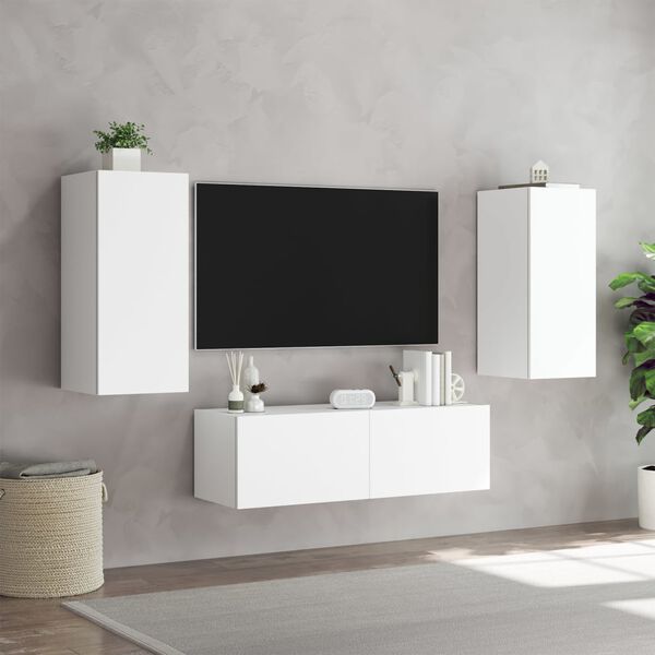 vidaXL Mobili TV a Muro 3pz con Luci LED Bianchi