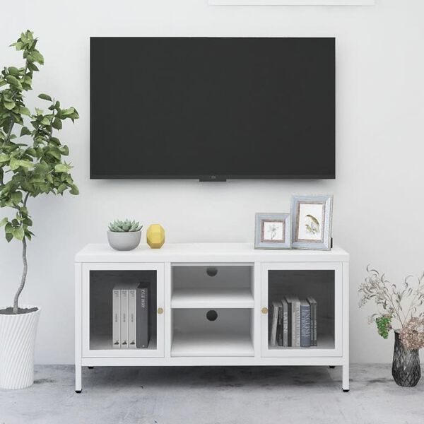 vidaXL Mobile TV Bianco 105x35x52 cm in Acciaio e Vetro