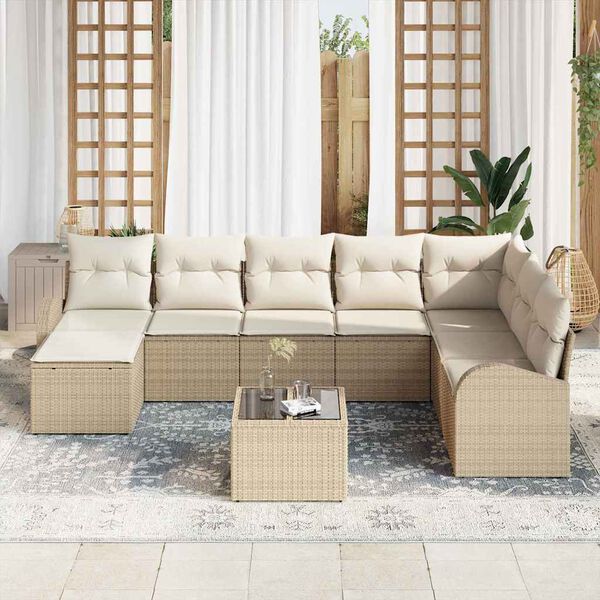 vidaXL Set Divano da Giardino con cuscino 9 pcs Beige Poly Rattan