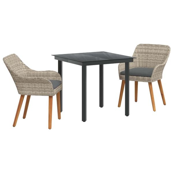 vidaXL Set da Pranzo per Giardino 3 pcs Grigio chiaro polyrattan