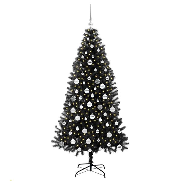 vidaXL Albero di Natale con 300 LED con supporto Nero 180 cm PVC