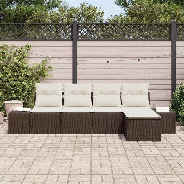 vidaXL Set Divano da Giardino 5 pcs Marrone e Crema polyrattan