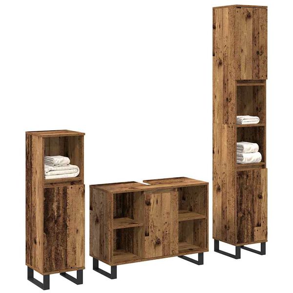 vidaXL Set di mobili per il bagno 3 pcs Marrone Legno multistrato