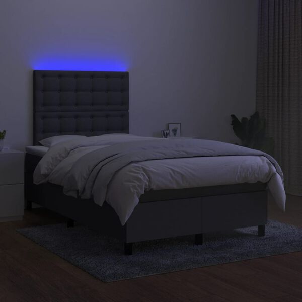 vidaXL Letto a Molle Materasso e LED Grigio Scuro 120x190cm in Tessuto