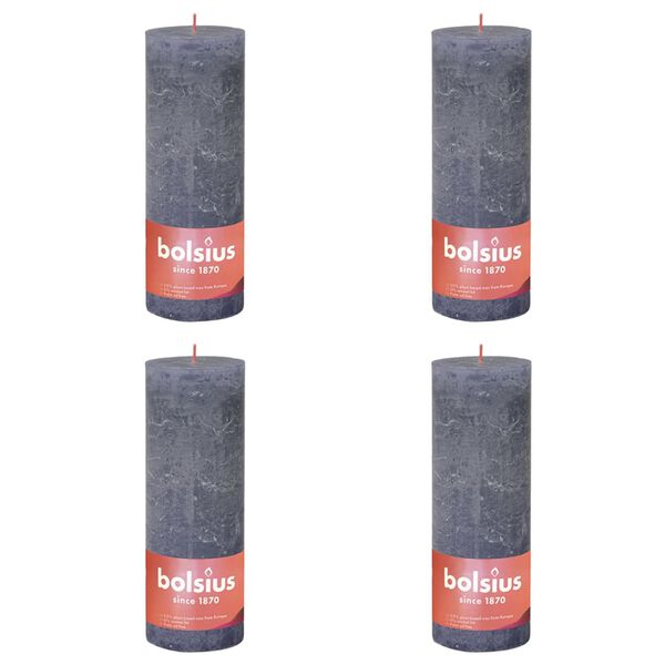 Bolsius Candele Rustiche a Colonna Shine 4 pz 190x68 mm Blu Crepuscolo