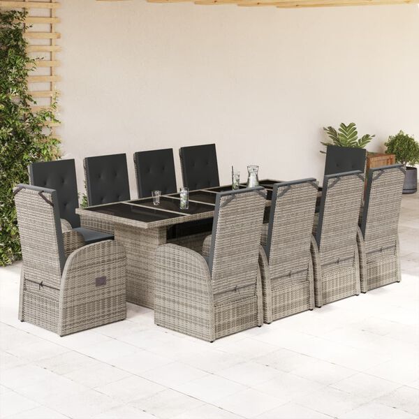 vidaXL Set da Pranzo da Giardino 11pz con Cuscini in Polyrattan Grigio