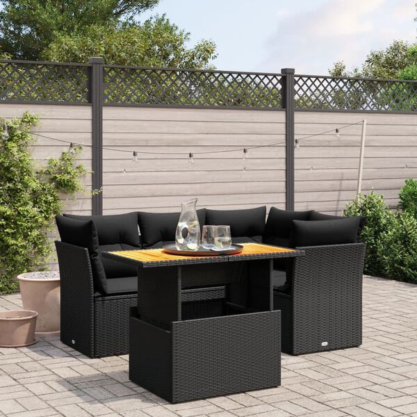 vidaXL Set Divani da Giardino 5 pz con Cuscini in Polyrattan Nero