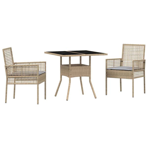 vidaXL Set da Pranzo per Giardino 3 pcs Beige polyrattan