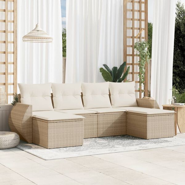 vidaXL Set Divano da Giardino 6 pz con Cuscini Beige in Polyrattan