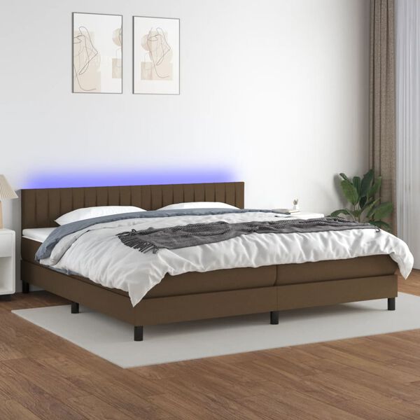 vidaXL Letto a Molle Materasso e LED Marronescuro 200x200cm in Tessuto