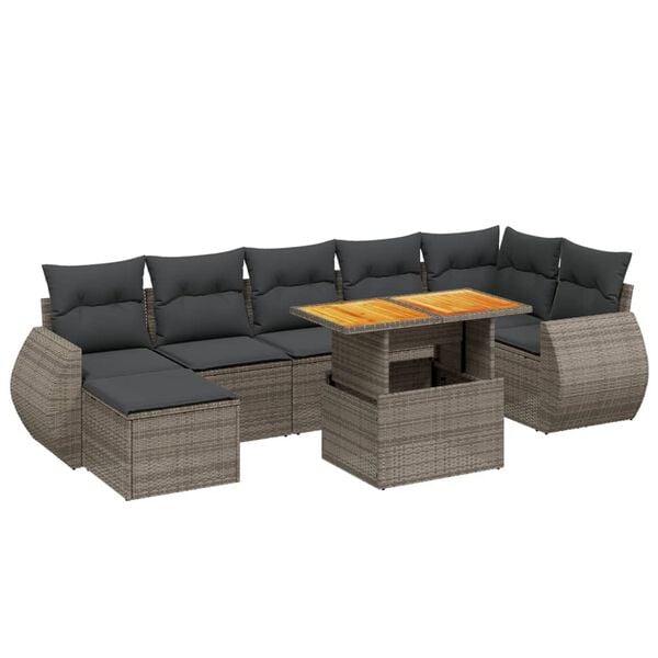 vidaXL Set Divano da Giardino 8 pz con Cuscini Grigio in Polyrattan