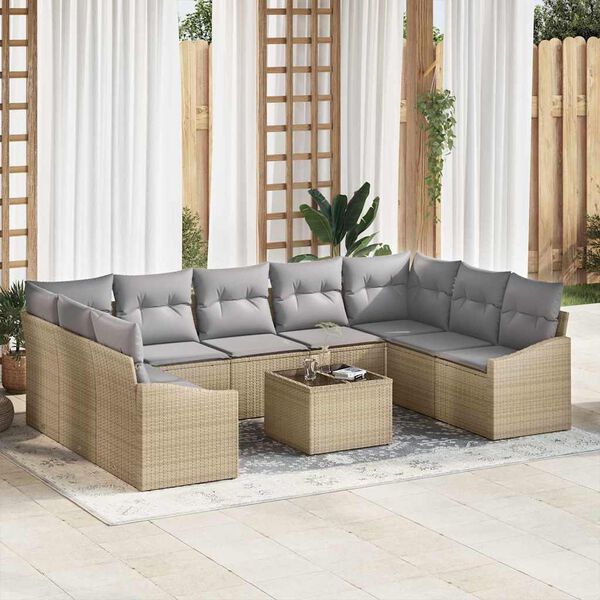 vidaXL Set Divano da Giardino 10 pcs Beige Poly Rattan