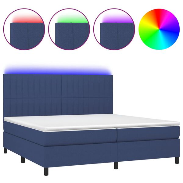 vidaXL Letto a Molle Materasso e LED Blu 200x200cm in Tessuto