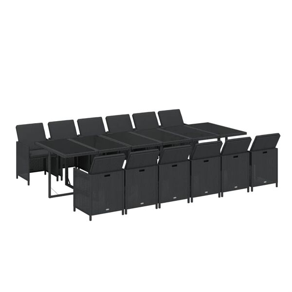 vidaXL Set da Pranzo per Giardino 13 pz con Cuscini in Polyrattan Nero