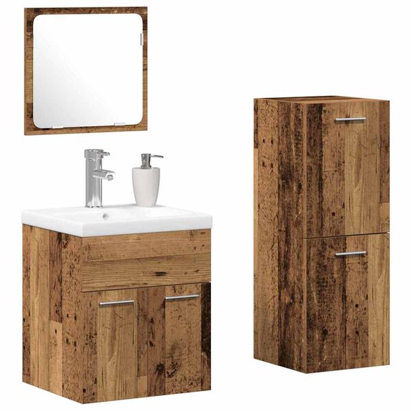 vidaXL Set di mobili per il bagno con porta 4 pcs Legno vecchio