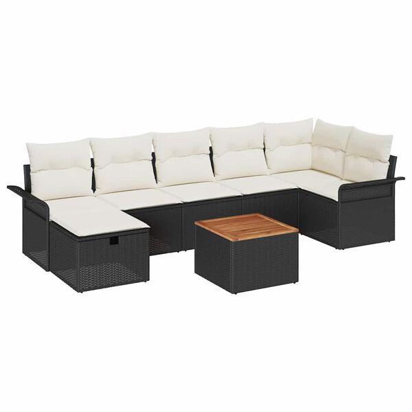 vidaXL Set Divano da Giardino con cuscino 8 pcs Nero Poly Rattan