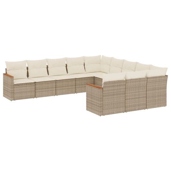 vidaXL Set Divani da Giardino 11 pz con Cuscini Beige in Polyrattan