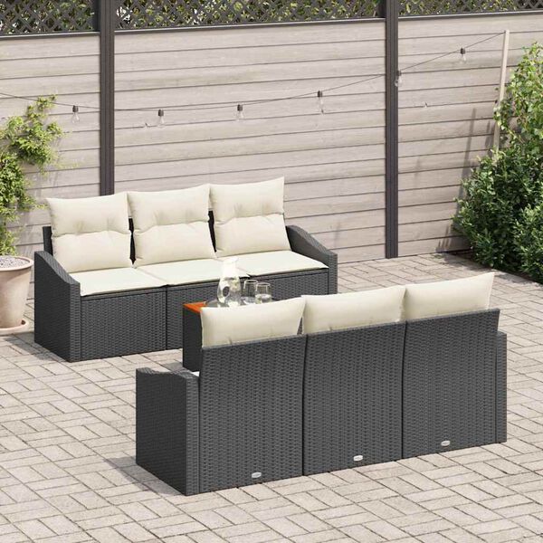 vidaXL Set Divano da Giardino 7 pcs Nero e Crema polyrattan