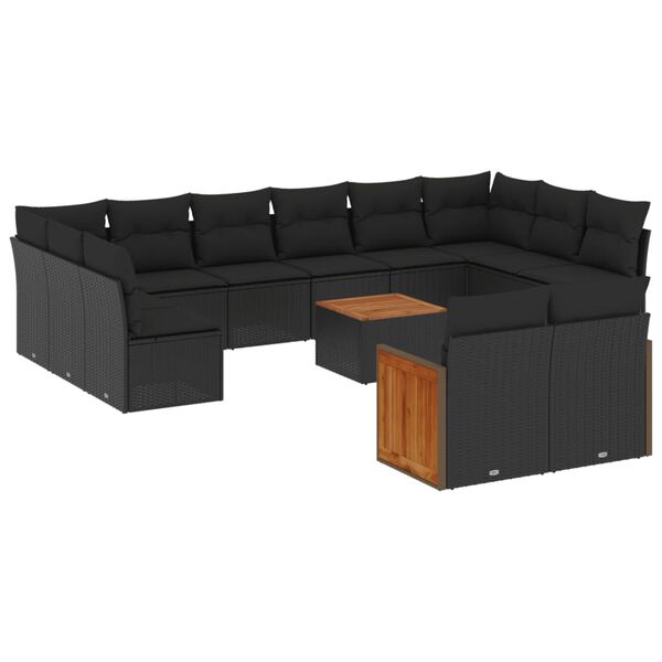 vidaXL Set Divani da Giardino 13pz con Cuscini Nero in Polyrattan